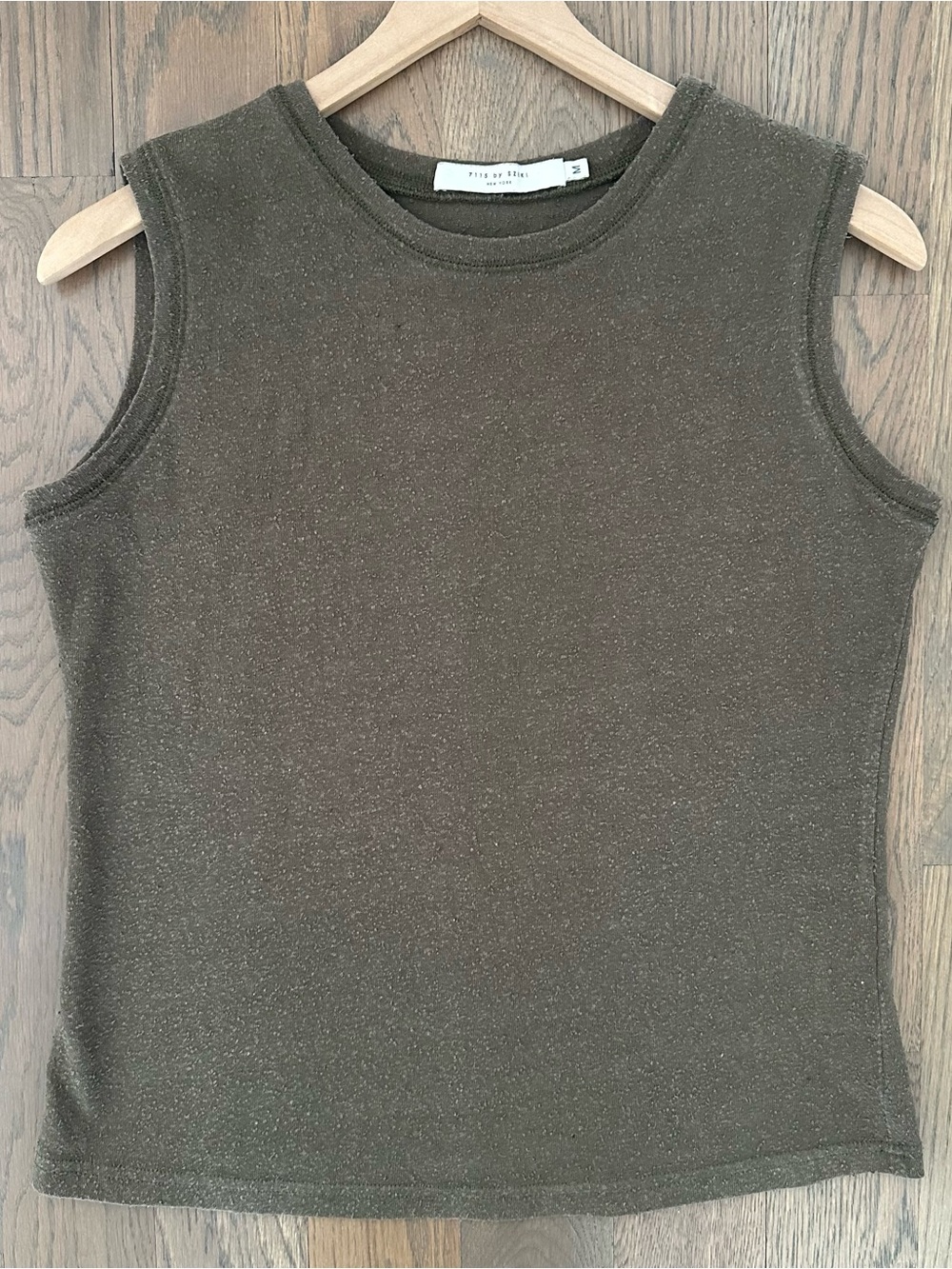 7115 by Szeki Textured Linen Cotton Blend Sleeveless Tank Top Olive Green Medium